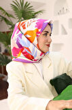 Silk Home Turuncu-Mor Yaprak Desen Tivil İpek Eşarp IST11406-48