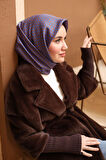 Silk Home Saks Mavi-Taba Geometrik Desenli Tivil İpek Eşarp IST11421-53
