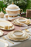 Caroline Bone China Emboss 60 Parça 12 Kişilik Gold Porselen Yemek Takımı
