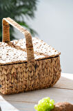 Acar Wicker Kapaklı Hasır Piknik Sepeti - 32 cm