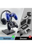 Beyaz Ahşap Ve Siyah Metal Gaming Ps4 Ps5 Xbox Joystick Kontroller Tutucu Ve Kulaklık Dikey Standı