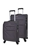 Pierre Cardin Ultra Light Hafif Lüx Kumaş 2'li Valiz Seti Orta Boy - Kabin Boy Gri PC4200
