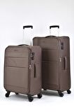Pierre Cardin Ultra Light Hafif Lüx Kumaş 2'li Valiz Seti Büyük Boy - Orta Boy Kahverengi PC4200