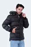 Slazenger HARSHAL IN Erkek Kapüşonlu Şişme Siyah Mont & Kaban