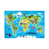Blue Focus Animal World Map 6+ Yaş Büyük Boy Puzzle 100 Parça