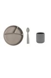 3 Lü Silikon Yemek Seti Gri (Silikon Tabak + Bardak + Kaşık )