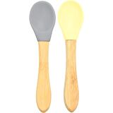 OiOi Silikon Mama Kaşığı 2'li Bambu Saplı Powder Grey/Mellow Yellow Gri/Sarı