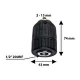 First Master 530251 Anahtarsız Plastik Mandren 2-13mm 1/2'' - 20 UNF