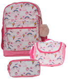 Pippa Kız Çocuk Üç Gözlü Pembe İlkokul Üçlü Okul Çanta Seti - Dondurma ve Gökkuşağı - PPSET5310