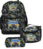 Pippa Erkek Çocuk Üç Gözlü Siyah İlkokul Üçlü Okul Çanta Seti - Arazi Aracı - PPSET5400