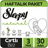 Sleepy Natural 3 Numara Midi 30'lu Cırtlı Bez