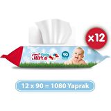 Baby Turco Islak Havlu Mendil 90 Yaprak 12 Li
