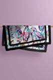 D115 Kadın Garden Desenli Bandana 50x50 Mor DG0225-22