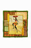 F23 Kadın African Desenli Bandana 50x50 Kahve DG0248-2