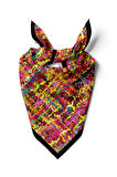 C71 Kadın Yağlı Boya Desenli Bandana 50x50 Pembe Yeşil DG0256-22