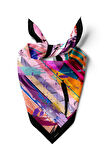 Z18 Kadın Yağlı Boya Desenli Bandana 50x50 Mavi DG0269-22 Snz