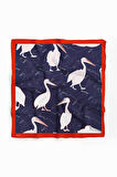 D45 Kadın Kuş Desenli Bandana 50x50 Beyaz Mavi DG0280-22