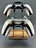 Ceviz Ahşap Ve Siyah Metal Gaming Ps4 Ps5 Xbox Joystick Kontroller Tutucu Ve Kulaklık Dikey Standı