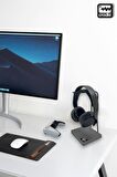 Gri Ahşap Ve Siyah Metal Gaming Kulaklık Dikey Standı
