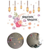 Çiçek Temalı Fenerli Hoşgeldin Ramazan Dekoratif Cam Duvar Sticker Seti