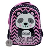Muggle 2 Bölmeli Panda Siyah Okul Sırt Çantası (MU-8652)