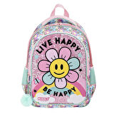 Muggle 2 Bölmeli Live Happy Çekçekli Okul Sırt Çantası Pembe (MU-9172)