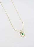 VIP Gold Renk Kaplama Zümrüt Taşlı Kolye - 60 cm Zincir