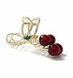 Altın Renk Kirazlı Metal Zarif Saç Tokası