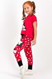 Mickey Mouse Lisanslı Kırmızı Kısa Kollu Kız Çocuk Pijama Takımı