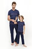 Arnetta Lost In Paradise Koyu İndigo Genç Erkek Çocuk  Kısa Kol Pijama Takımı