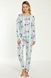PİJAMONİ HOMEWEAR KADIN KISA KOL BASKI BİYE DETAYLI PİJAMA TAKIMI 2820-29