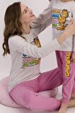 GARFIELD Lisanslı Bejmelanj Yeşili Kadın Pijama Takımı L1412-S