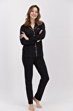 Pierre Cardin Classic Siyah Kadın Gömlek Pijama Takımı