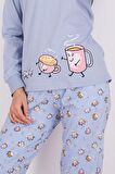 Arnetta Coffee Mavi Kadın Uzun Kol Pijama Takım