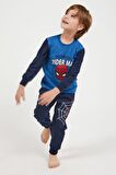 Marvel Comics Spider Man The Amazing Cobalt Mavi Erkek Çocuk Uzun Kol Pijama Takım
