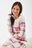 Arnetta Ekoseli Pembe Kadın Uzun Kol Pijama Takım