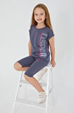 U.S. Polo Assn Navy Blue Written Mor Kız Çocuk Tayt Takım