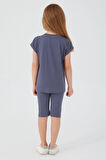 U.S. Polo Assn Navy Blue Written Mor Kız Çocuk Tayt Takım