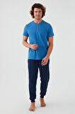 Rolypoly Dotted Mavi Erkek Kısa Kol Pijama Takım
