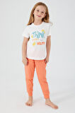 Rolypoly Think Happy Be Happy Krem Kız Çocuk Kısa Kol Pijama Takım