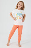 Rolypoly Think Happy Be Happy Krem Kız Çocuk Kısa Kol Pijama Takım