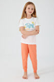 Rolypoly Think Happy Be Happy Krem Kız Çocuk Kısa Kol Pijama Takım