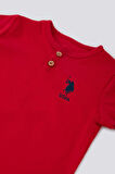 With Button Motif Kırmızı Bebek Tshirt Takım