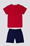 With Button Motif Kırmızı Bebek Tshirt Takım