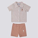 U.s. Polo 2Li Takım T-Shirt Bej Çizgili Poplin