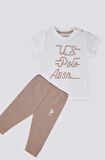 U.s. Polo Assn Writing Pattern Krem Vizon Bebek Tshirt Takım