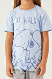 Snoopy To Walk Mavi Kız Çocuk Kısa Kol Pijama Takım