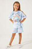Snoopy Rainbow Mavi Kız Çocuk Şort Takım