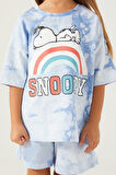 Snoopy Rainbow Mavi Kız Çocuk Şort Takım