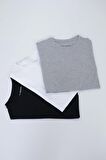 Basic Regular Kalıp Bisiklet Yaka Unisex %100 Pamuk 3'lü T-shirt